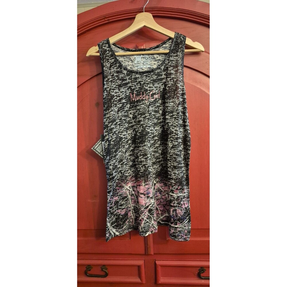 NWT Muddy Girl Camoflauge XL Pink Black Camo Tank Top Shirt Burnout Style New